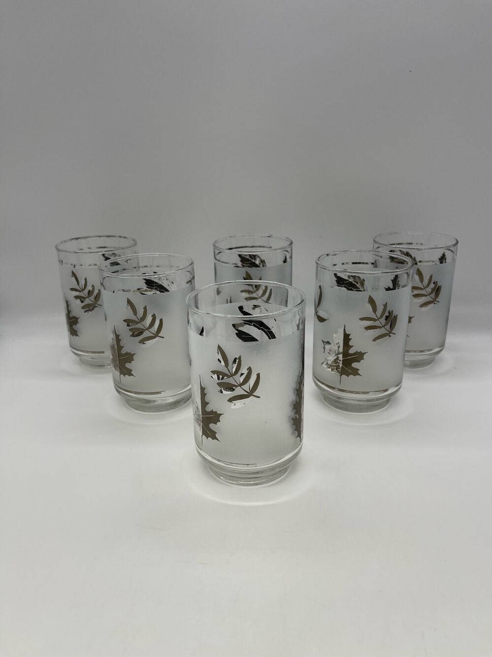 Set of 6 Libbey Frosted Silver Foliage Glass Tumblers